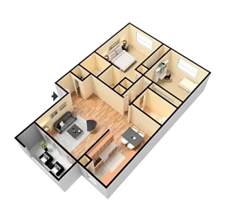 Grand Terrace Apartments | Two Bedrooms One Bathroom 2X1 Floor Plan Glendora CA 91740 | Grand Terrace Apartments
